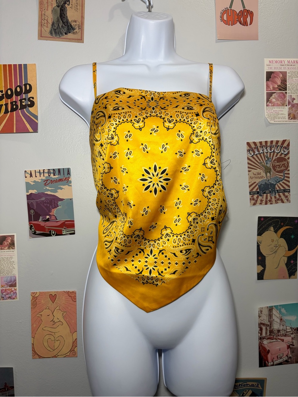 AKIRA Yellow Bandana Satin Handkerchief Cami